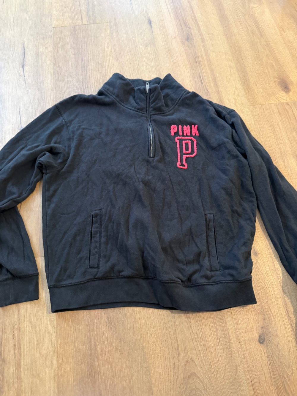 PINK Victoria's Secret Black Half-Zip Sweatshirt with Pink Logo